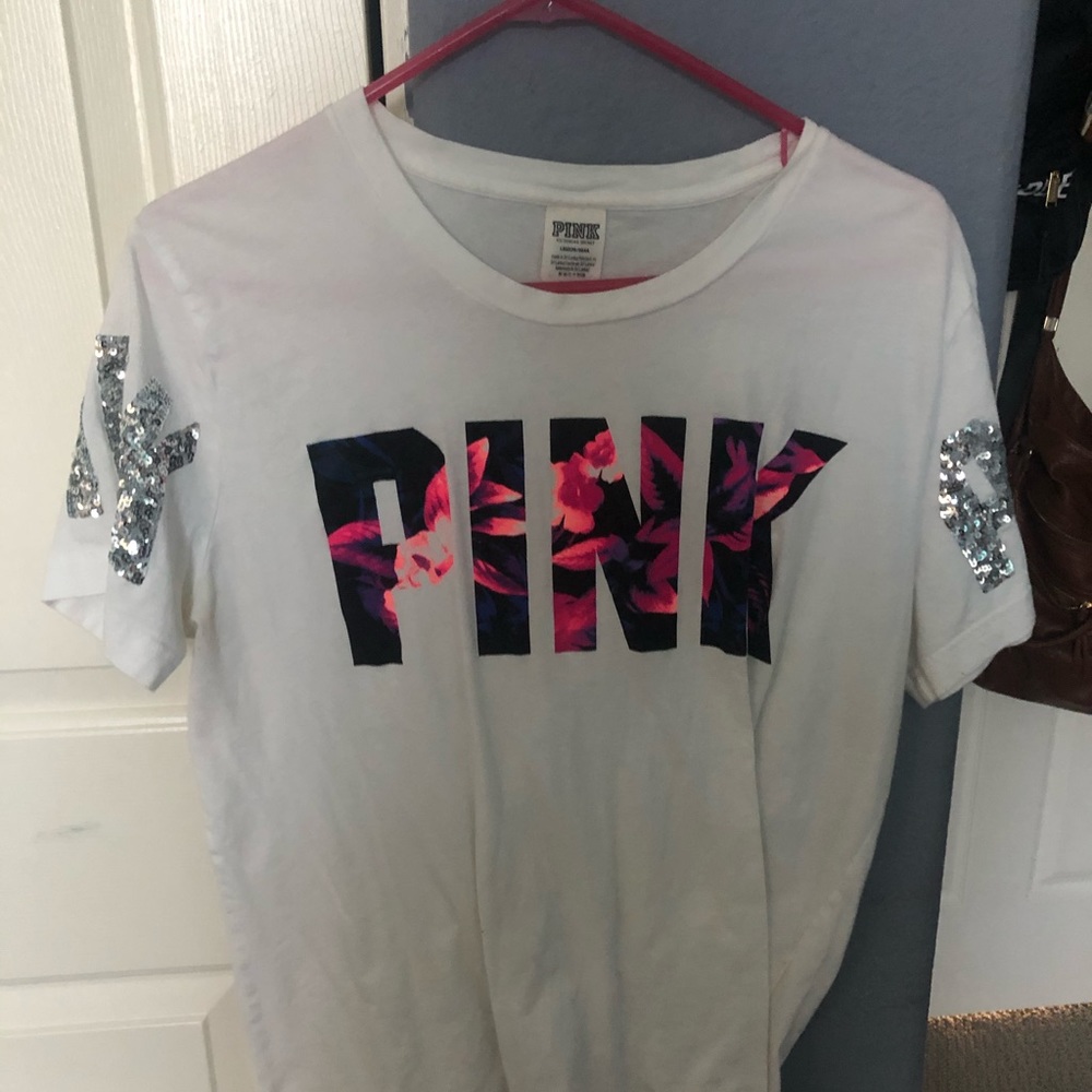 PINK Logo sequin tee